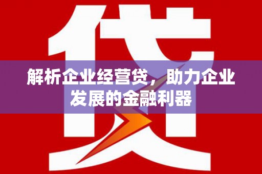临邑解析企业经营贷，助力企业发展的金融利器